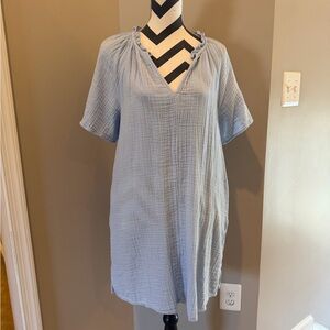 Light Blue 100% Cotton V-Neck Tunic Dress